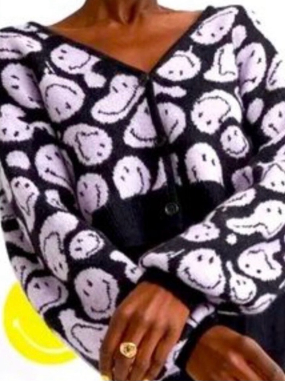 H&M Smiley Black & Light Purple knit crop cardigan